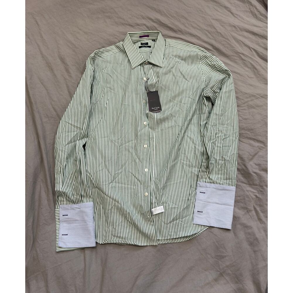 Paul Smith London Slim Fit Green & White Pin Striped Shirt